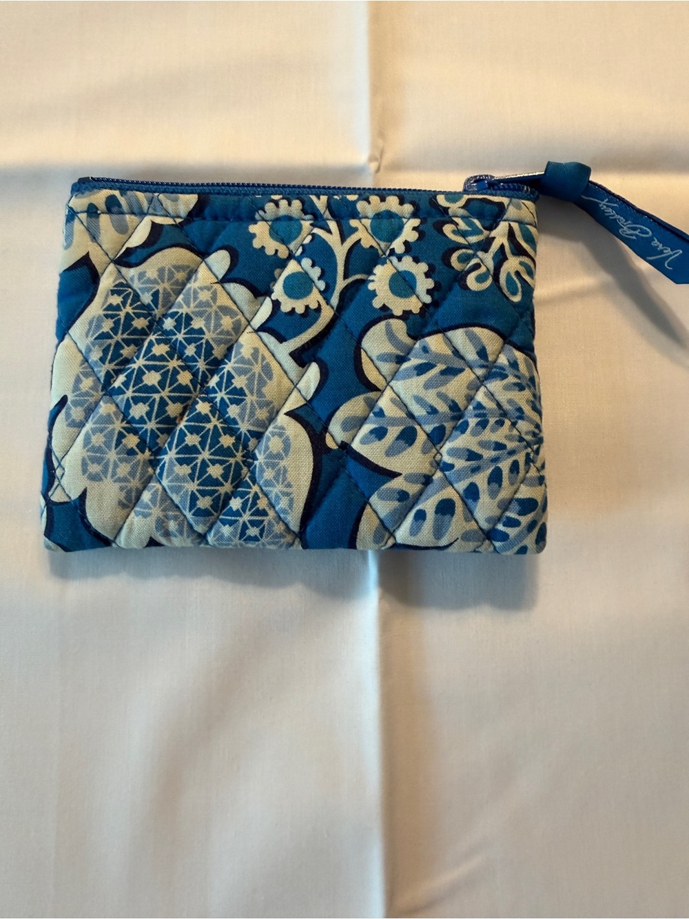 Vera Bradley Blue and Cream Quilted Floral Zip Pouch